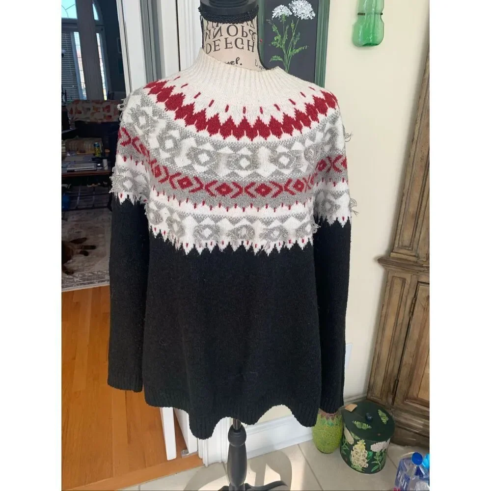 J JILL Black Fair isle Sweater
